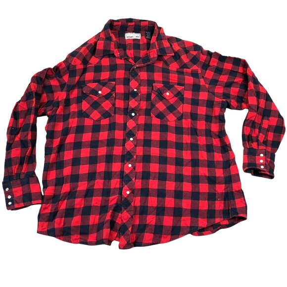 Wrangler Men's Plaid Shirt Size XXL Wrancher Flannel With Pearl Snaps Red Black - Picture 1 of 8